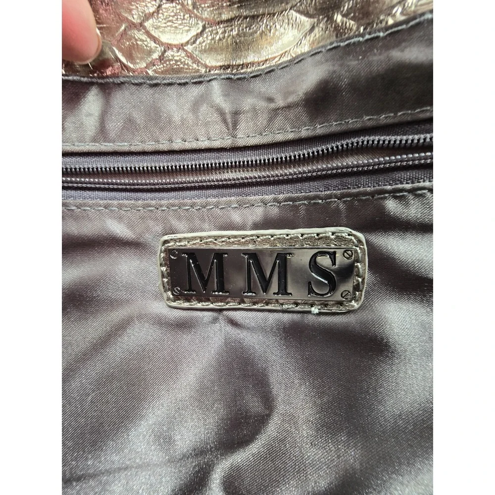 MMS Metallic Snakeskin Embossed Clutch Evening Bag Gunmetal Chain Strap